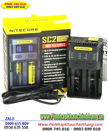 Nitecore SC2 _Máy sạc 2 Pin Lithium & NiMh (màn hình LCD, Sạc NHANH Pin 18650, 26650, 21700, 16340, AA,..)